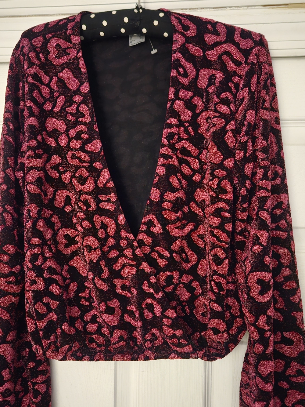 VENUS Black and Hot Pink Leopard Wrap Blouse